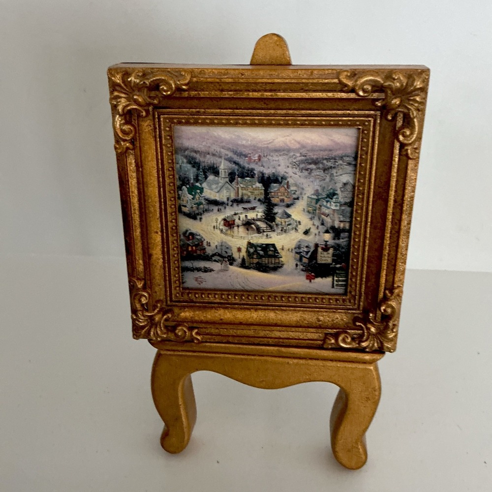 Thomas Kincaid Miniature "St. Nicholas Circle" Gold Frame And Easel Art Piece 8"